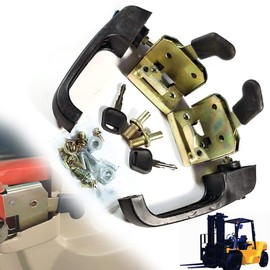 DOONARCES 2PCS Universal Locking Door Handle Set Loader Door Locks with 4 Handles for Tractor Forklift Heavy Equipment, Black+Gold (Set of 2)