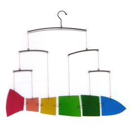 Blue Handworks Glass Rainbow Fish Mobile Yard Art