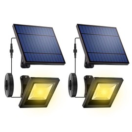 Solar Flood Lights Outdoor with Extension 16FT Cable Dusk to Dawn 4400mAh LED Solar Spot Light Waterproof 3000K for Outside, Porch, Barn, Flag Pole, 2 Pack