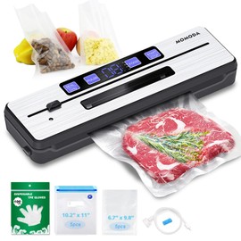 MOMODA Vacuum Sealer Machine with Dual Heating Wires,LED View Window,Built-in Cutter,Moist&Dry Modes,Compact Design,Includes 10 Vacuum Bags&100 Disposable Gloves,Ideal for Food Preservation&Sous Vide