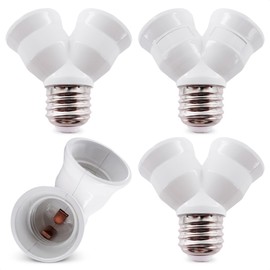 4Pcs Twin Light Bulb Splitter - CFL Double Light Socket Splitter Adapter, Dual E27 and E26 Lightbulb Outlet Holder for LED, Halogen & CFL Lamp - US Dual Lightbulb Socket Adapter with Ease Installation