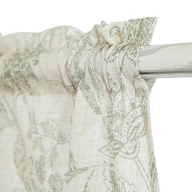 Vangao Farmhouse Kitchen Curtains Floral Print Cafe Curtains 24 Inch Length Linen Blend Tier Curtains Short Half Window Curtains Rod Pocket 2 Panels Green on Beige