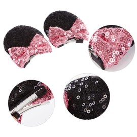 2 Pairs Mouse Ears Hair Clips & Mouse Hair Bows Barrettes for Women Girls Accessories Birthday Party Decorations Pink