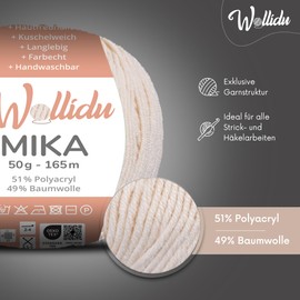 Wollidu Mika Knitting and Crochet Yarn, 51% Polyacrylic, 49% Cotton, 10 x 50 g/165 m, Oeko-Tex, Sand Beige