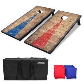 GoSports 4'x2' Bean Bag Toss Game with Rustic Wood Decals | Includes 8 Bags and Case