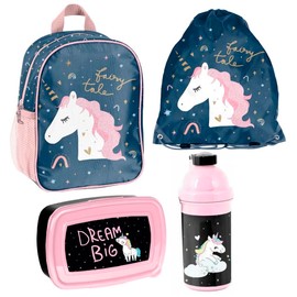 Unicorn Unicorn Nursery Backpack Set 4 Pieces with Lunch Box, Water Bottle and Gym Bag Be Magical, Blue pink, unicorn-themed