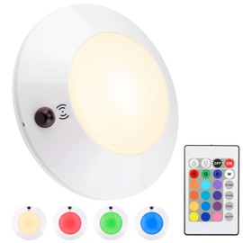 HONWELL Battery Powered Ceiling Light with Remote, Indoor LED Ceiling Light Fixtures, Wireless Shower Light, 300LM 4 Modes 16 Color Changing Lights Dimmer for Laundry, Garage,Entrance,Hallway-5 Inch