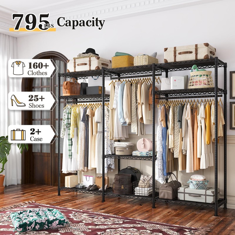 Raybee Clothes Rack Heavy Duty Load 795LBS Portable Clothing Racks