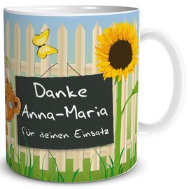 TRIOSK Tasse Danke Spruch lustig mit Namen personalisiert Bären Einsatz Dankeschön für Alles Geschenk Dankessprüche Frauen Männer Kollegen Erzieher Bunt