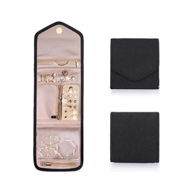 Travel Jewelry Organizer Case Foldable Jewelry Roll for Journey-Rings, Necklaces, Earrings, Bracelets,Brooches,Mini (Black)