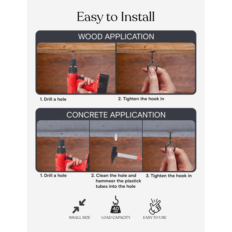 Brightech String Light Screw Hooks - Ceiling Hooks for Hanging