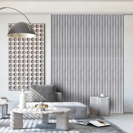 OUZUGIE WPC Acoustic Slat Wall Paneling, 8-Pack 114 x 6 Inches 3D Wall Panels for Interior Wall Decor,Living Room,TV Background,Study Room,Office Spaces,Bedroom,Low Grille (Gray Marble)