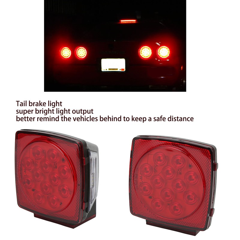 Pair LED Square Lights 12V Trailer Tail Brake Lamp High