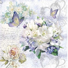20 Napkins Flower Love Vintage Butterflies Flowers Wedding Craft 33 x 33 cm