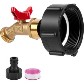 WADEO IBC Tank Fitting, 2.36'' Fine Thread Adapter for 275-330 Gallon IBC Tote Tank, IBC Tote Aadpter with Brass Hose Faucet Valve (3/4" Female NPT Inlet×3/4" GHT Outlet), Garden Hose Quick Connector