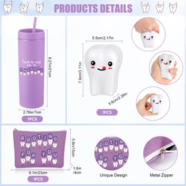 Skylety 3pcs Dental Hygienist Gift Dentist Gifts Dentist Tumbler with Lid Cute Teeth Makeup Bag Stress Toy Christmas Thank You Employee Appreciation Gift for Women Nurse Graduation(Purple)