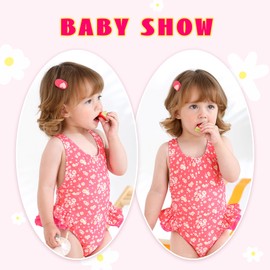 Toddler Swimsuit Girl Infant One Piece Swimwear Stripe Floral Summer Beach Bathing Suits with Bowknot(2-3T,Red Floral)