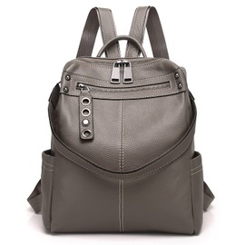 Wesccimo Genuine Leather Backpack Purse For Women Grey Real Soft Leather Travel Fashion Designer Convertible Ladies Shoulder Bag