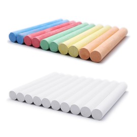Leddy Set of 24 White and Coloured Chalks Blackboard Chalks 5 Colors + White High Contrast for School Office Study Craft Drawing