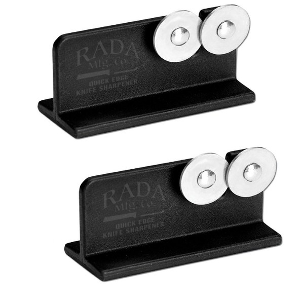 Rada Cutlery Quick Edge Knife Sharpener Stainless Steel Wheels Made in the USA, 2 Pack, Black