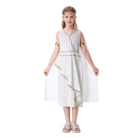Colorful House Greek Goddess Costume Girls with Cape Deluxe Roman White Toga Cosplay Outfit(8-9Y,White)