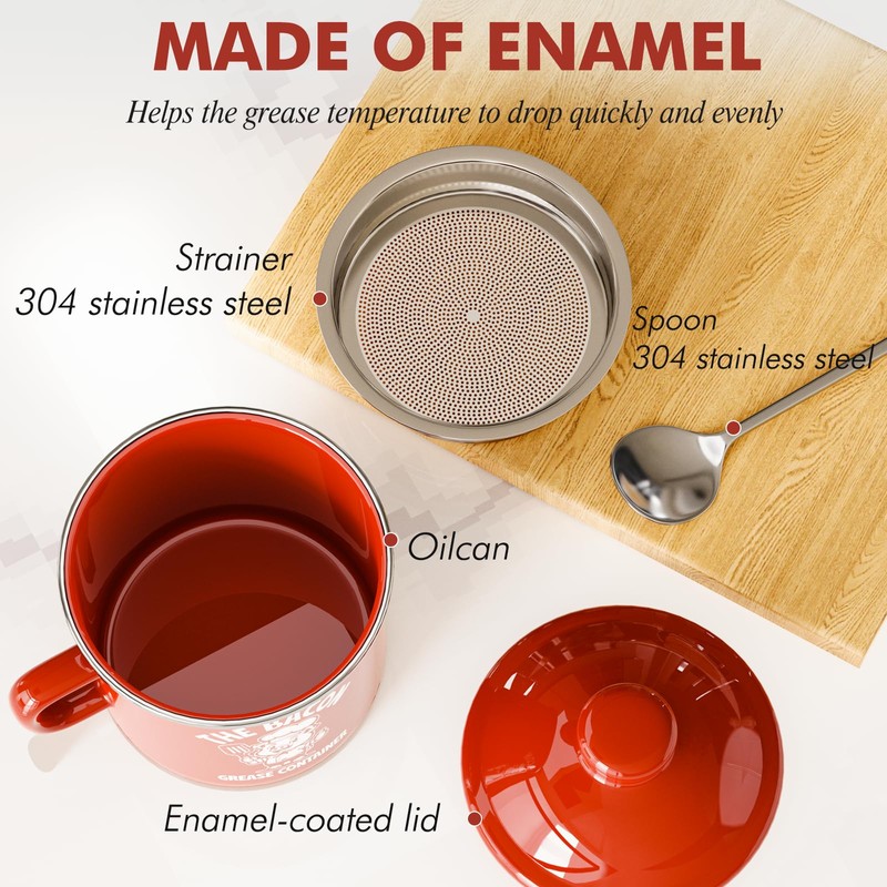 PGYARD Mini Bacon Grease Saver With Strainer - 15OZ Enamel