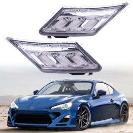 YLT AUTO Signal Side Marker Lights Clear Lens White LED Front Bumper Turn Signal Parking Lights, Compatible with 2013-2020 Subaru BRZ, 2013-2016 Scion FR-S, 2017-2020 Toyota 86/GT86 (Pair)