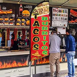 QSUM Tacos Burritos Flag and Pole Kit 11 FT Tacos burritos Signs for Business Swooper Flag Advertising Flag for Restaurant