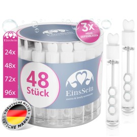 48 pieces EinsSein® Wedding Bubble Blowers, Love Pots White For Weddings Soap Bubble-blowing Set With Heart Handle, Liquid Available In Sets Of 24, 72, 96 Wedding Favours
