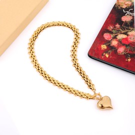 jomjeu Chunky Gold Necklace for Women Heart Necklace 18K Gold Plated Stainless Steel Chain Pendant Necklace Classic Trendy Toggle Thick Gold Necklaces Jewelry Gifts for Women, Medium, Gold