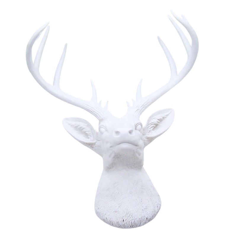 White Resin 10-Point Deer Head Bust, Wall Mounted Rustic Decor,