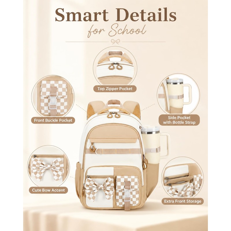CAMTOP Girls Backpack with Lunch Box & Pencil Case Set,