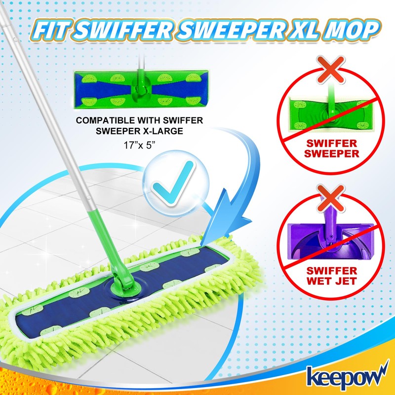 KEEPOW Reusable XL Mop Pads Compatible with Swiffer XL Sweeper,