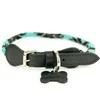 Sambboho- Rolled Dog Collar Saint Barth, Beaded Genuine Leather for
