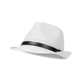 Straw Fedora Hat for Men Women Short Brim Panama Trilby Hat Sun Summer Beach Hat with Belt Buckle, White, Large