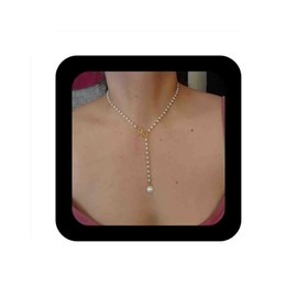 Enautoabs Boho Bogen Perlenkette Choker Lange Perle Lariat Halskette Gold Perle Y Tropfen Kette Halskette Bowknot Perle Perlen Choker Halskette Schmuck Für Frauen (Perle Stil)