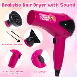 Hair Salon Toys for Girls, 36PCS Kids Pretend Play Makeup Sets, Dress Up Beauty Hair Stylist Toy Kit with Barber Apron, Hair Dryer, Curling Iron, Mirror, Scissors and Styling Accessories