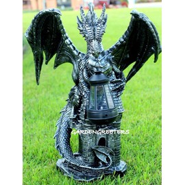 GARDENGREETERS Dragon Statue with Solar Light Lantern Figurine