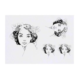 4 x 'Sketchy Girl with Flowers in Hair' Temporary Tattoos - Water Resistant, Skin-Safe, Non-Toxic Transfers, Mixed Sizes (TO00078686)