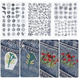 Yayatty Water Soluble Stabilizer for Embroidery, 179PCS Water Soluble Embroidery Patterns Stick and Stitch Embroidery Paper with Pre-Printed Flower Patterns Adhesive Hand Sewing Stabilizers for Sewing