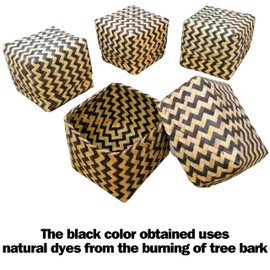 Sticky Rice Basket, Bamboo Rice Container, Kratip Zig Zig Woven 3.5 Inches Steamed Sticky Rice Bowl, Thailand Handmade Serving Basket, Original Bamboo Color, Thai Laos Kratib (Zig Zag Pack of 4)