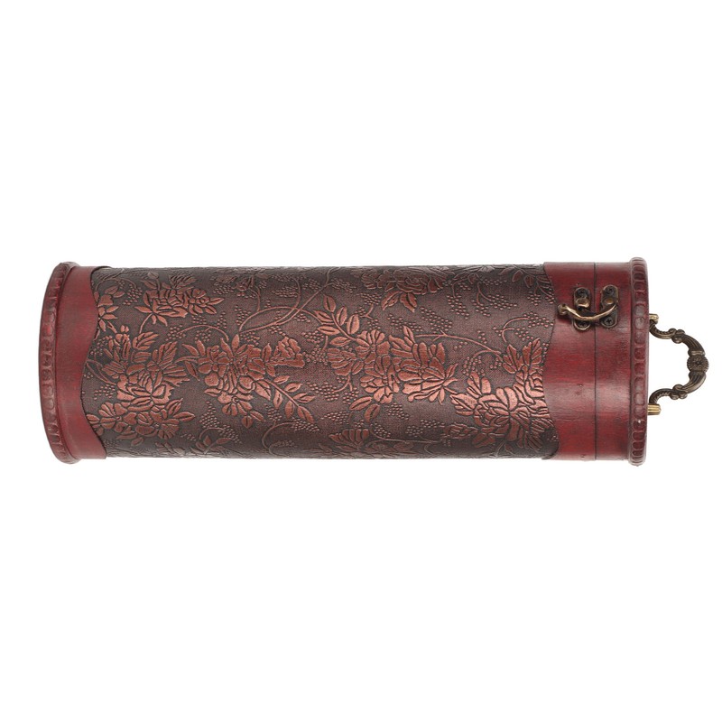 Antique Finish Wooden Wine Bottle Box Grape Pattern Artificial Leather