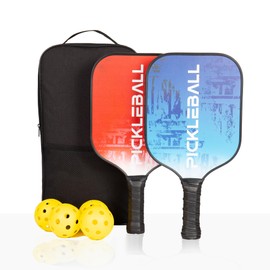 Medeca - Pickleball Set Fiberglass Surface Rackets Multicolor Pickleball Paddles Set of 2, Complete Pickle Ball Paddle Set with Balls and Carry Bag