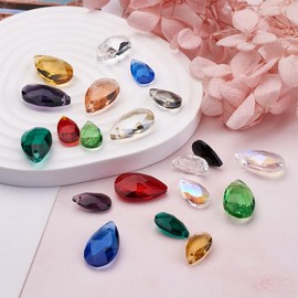 KISSITTY 100pcs/box Teardrop Glass Charms Faceted Crystal Charms Mixed Color Teardrop Charms for DIY Necklace Bracelet Earrings Making