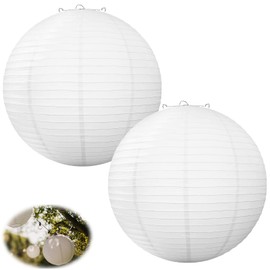 Pack of 2 Lampshades Round White Paper Paper Lantern Paper Classic Bamboo Style Ribbed Lampshade Decoration for Creative DIY Projects and Party Garden Wedding Decoration (20 cm, 8 Inches)