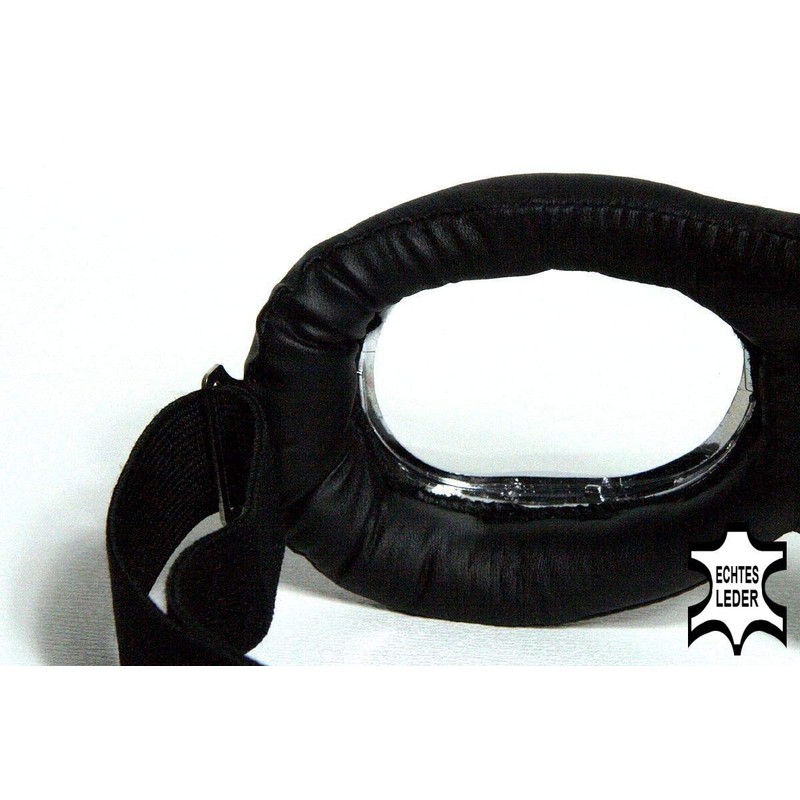 Motorradbrille schwarz klare Gläser verchromter Rahmen ECHT LEDER