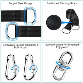 Tree Swing Straps Hanging Kit Holds 2200 lbs, 5FT Swing Straps 2 Pack Tree Protector Mats with 2 Safety Heavy Duty Carabiner & 1 Stainless Steel Swivel, Carry Bag Included, Perfect for Hammocks & Most Swing Seats