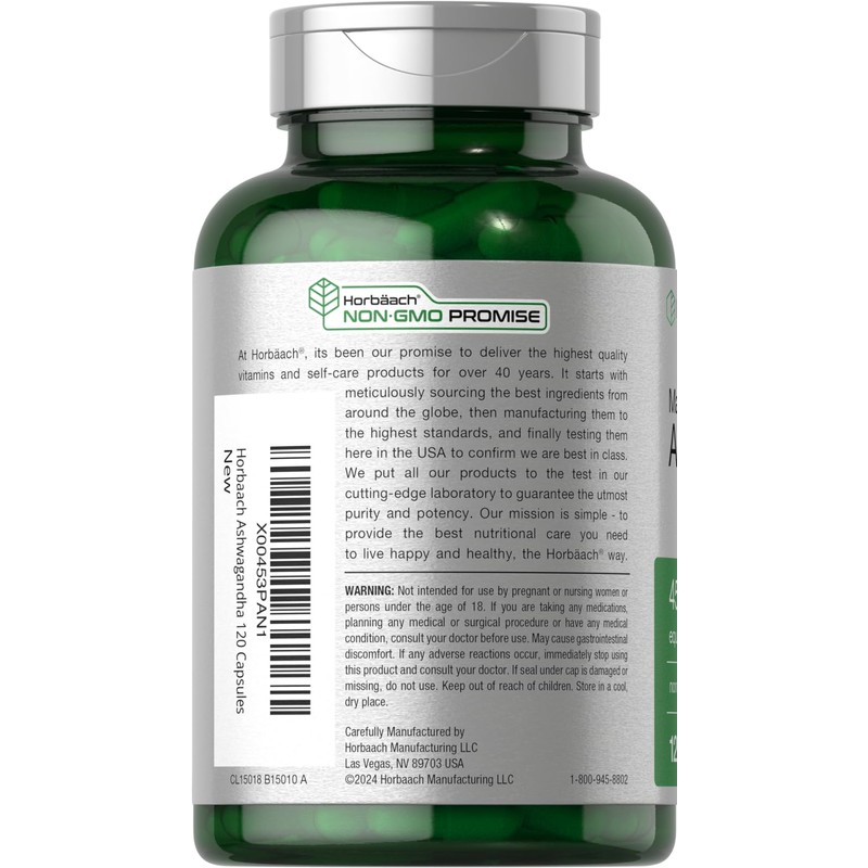 Horbäach Ashwagandha Supplement | 120 Capsules | with Black Pepper