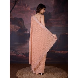 TRENDMALLS Women's Silk Embroidery Zarkan Work Saree with Unstitch Blouse Piece (K1129-Orange)