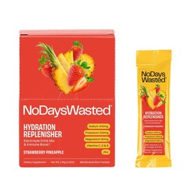 No Days Wasted Hydration Replenisher Electrolyte Replacement Stick Packets | Essential Electrolytes & Vitamins | Rapid Hydration | Sodium, Potassium, Magnesium, Vitamins B, C, D, Zinc | Strawberry Pineapple